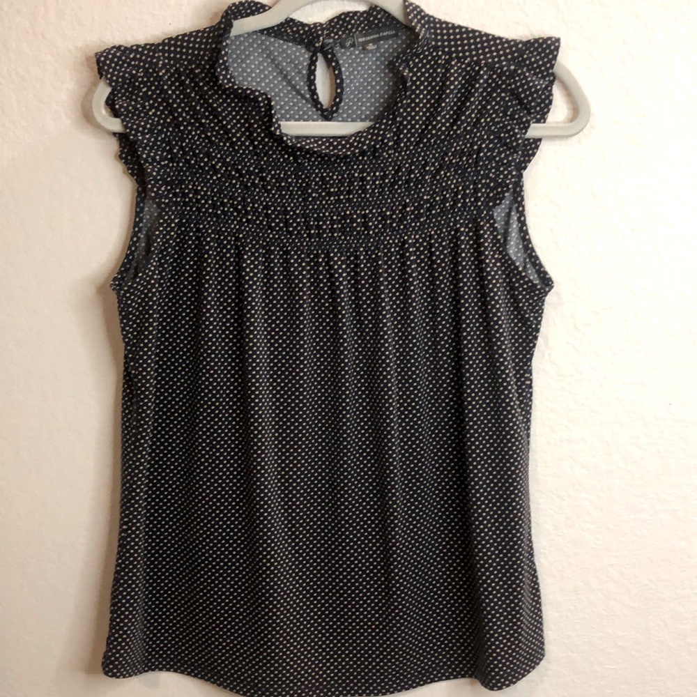 Adrianna Papell Sleeveless Tank Blouse Navy and tan Polka Dot women's medium